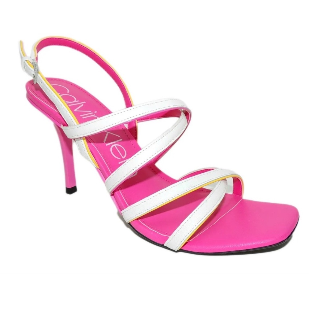 Calvin Klein Women's Miu Strappy Dress Sandals Pink/White/Yellow -Size 10